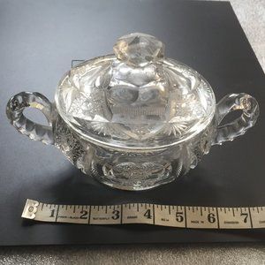 vintage Large Glass CANDY DISH ✅ with Two Handles & A Cover Lid